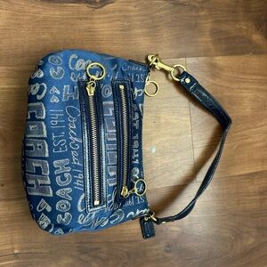 Coach Navy Signature Canvas Wristlet with Gold Hardware